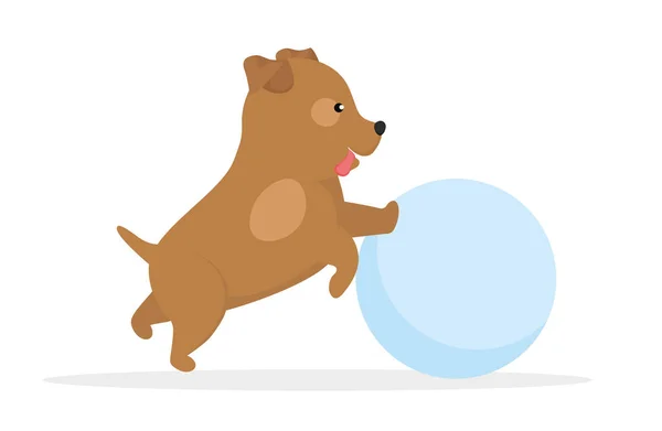 Niedlichen Hund Mit Einem Ball Der Hand Vektorillustration — Stockvektor