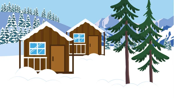 Vector Illustration Christmas Landscape Houses — Image vectorielle