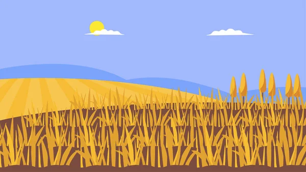 Vector Illustration Landscape Field Wheat — Stock Vector