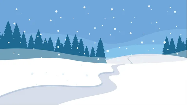 Χειμερινό Τοπίο Χιόνι Και Δέντρα — Διανυσματικό Αρχείο