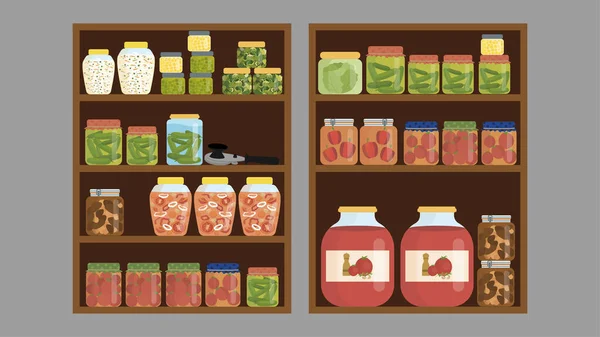 Shelf Canned Food Illustration Vector Cartoon — Vector de stock