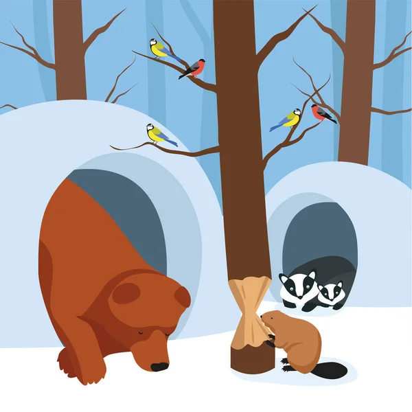 Ilustración Lindo Animales Dibujos Animados Bosque — Vector de stock