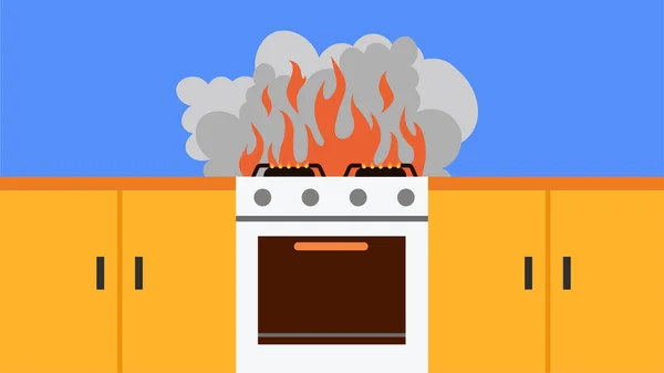 Burning Gas Stove Kitchen — Vector de stock