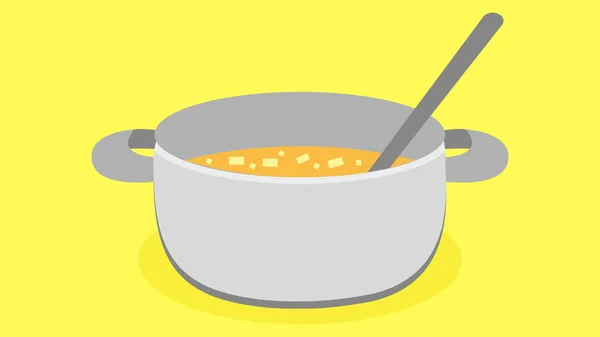 鍋アイコンを調理する スープパンの平たいイラスト — ストックベクタ
