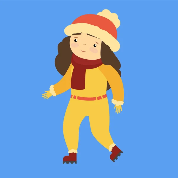 Mignonne Petite Fille Vêtements Hiver Avec Chapeau Écharpe — Image vectorielle