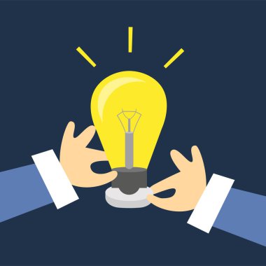 Ampul ve lamba tutan eller fikri