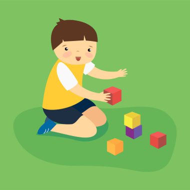 Çocuk oyuncakla oynuyor, vektör çizimi basit tasarım