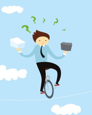 Gökyüzünde bisikleti olan bir iş adamı