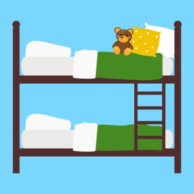 Yastıklı çift kişilik yatak ve oyuncak ayı çizimi