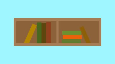 Ahşap kitap rafı ikonu. Web tasarımı için kitap vektör sembolünün düz çizimi