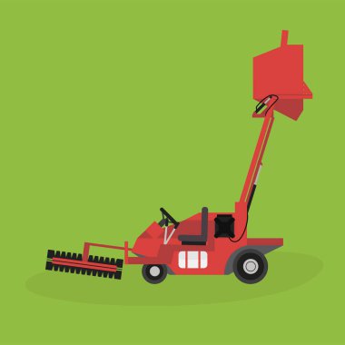 Yeşil çim biçme makinesi olan bir traktör. vektör illüstrasyonu