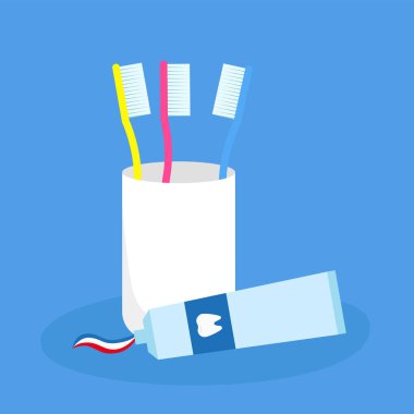 Diş macunu ve diş ipi vektör çizimi ile diş fırçası