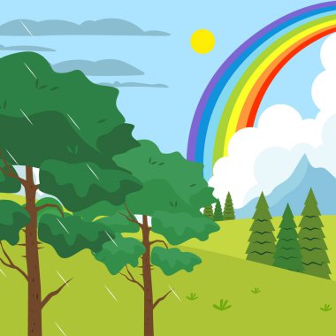 Gökkuşaklı bir arazinin vektör çizimi 