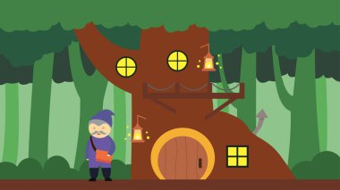 Orman ve ev vektör illüstrasyonu