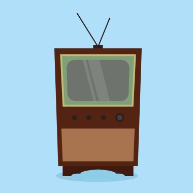 Retro televizyon ikonu. mavi arkaplanda eski televizyon vektör illüstrasyonunun çizgi filmi
