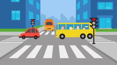 Şehir vektör illüstrasyonunda trafik