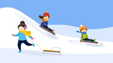 Çocuklar kışın eğleniyor, vektör çizimi basit tasarım