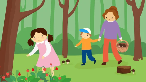 Familie Mit Kleinen Jungen Und Mädchen Park Vektor Illustration Design — Stockvektor