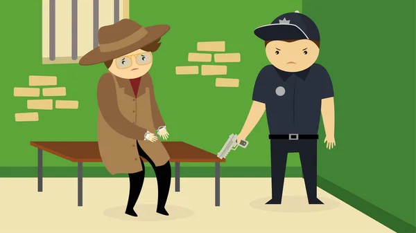 Polizist Und Krimineller Gefängnis Zeichentrickvektorillustration — Stockvektor