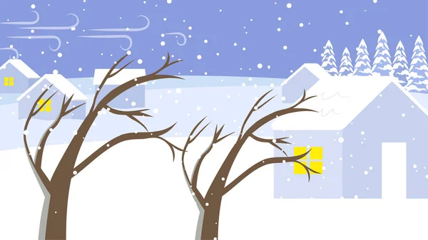 Ilustração Vetorial Uma Bela Paisagem Inverno Com Árvores Neve — Vetor de Stock
