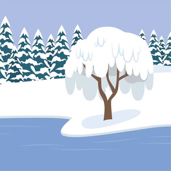 Paisaje Invernal Con Nieve Árboles — Vector de stock