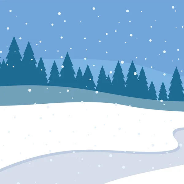 Paisagem Inverno Com Neve Árvores Ilustração Vetorial — Vetor de Stock