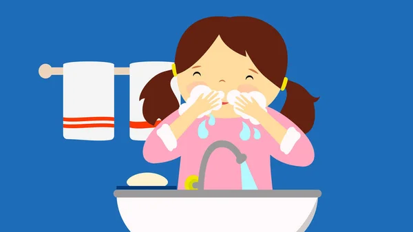 Flicka Tvättar Sitt Ansikte Hygien Handtvätt Renhet Ren Hand — Stockfoto