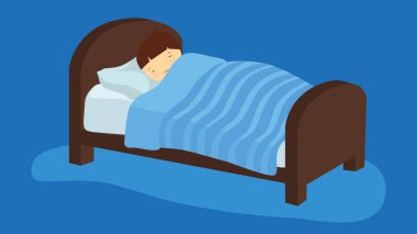 sleeping boy on bed. flat vector illustration.