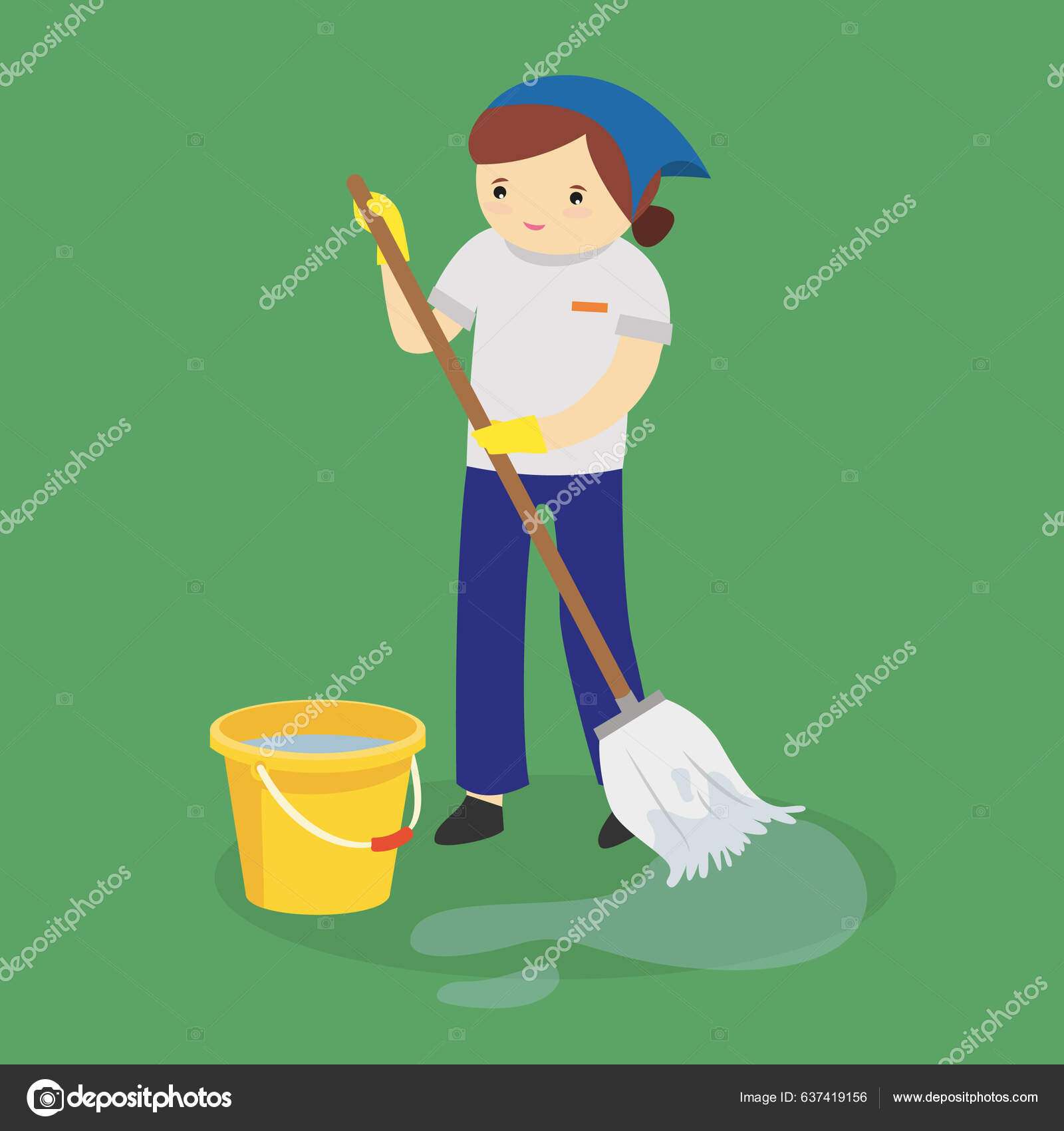 Cartoon Woman Mop Broom Stock Illustration by ©VolodymyrVoronov 637419156