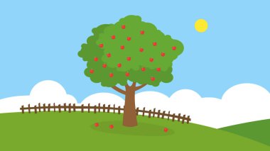 Kırmızı elmalı bir ağacın vektör çizimi 