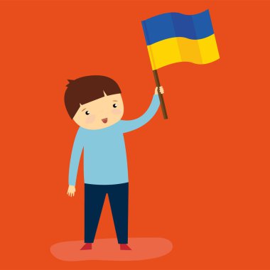 vector illustration of boy holds Ukrainian flag