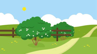 landscape with trees and fence vector illustration design