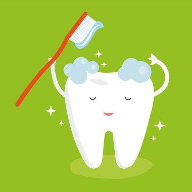 tooth with toothpaste and toothbrush. vector illustration