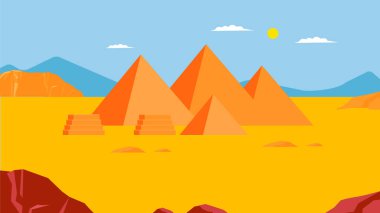 vector illustration of a desert landscape with  pyramids 