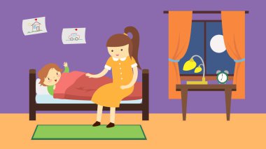 mother and son in the room vector illustration