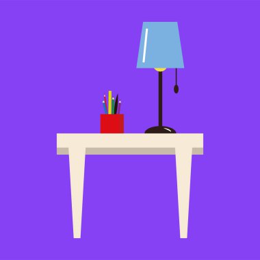 table lamp and pencils on table icon vector illustration