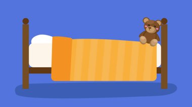 bed with teddy bear vector illustration design