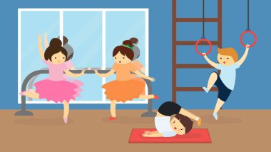 Beden eğitimi vektörü illüstrasyonundaki çocuklar