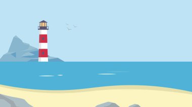lighthouse in the sea, vector illustration