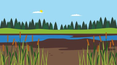 Göllü güzel bir manzaranın çizimi