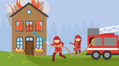 happy family with red roof and shovel vector illustration design