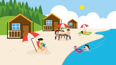 family of children in the park, vector illustration