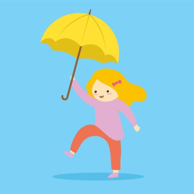 sevimli küçük kız şemsiye, vektör çizim ile