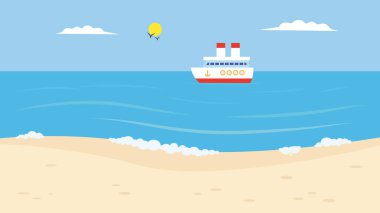 vector illustration of a beach with a cruise ship