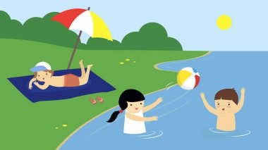 vector illustration of a happy family on a beach