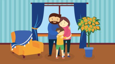 parents and daughter at home vector illustration