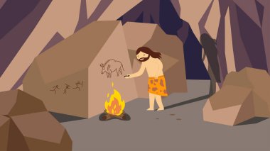 vector flat illustration of man in camp fire.