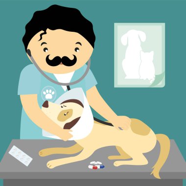 man with dog in the room vector illustration