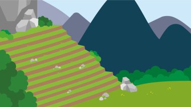 Ağaçlı ve dağlı bir arazinin vektör çizimi