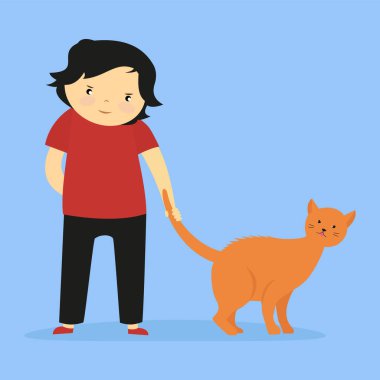 Cute little boy with cat vector illustration design